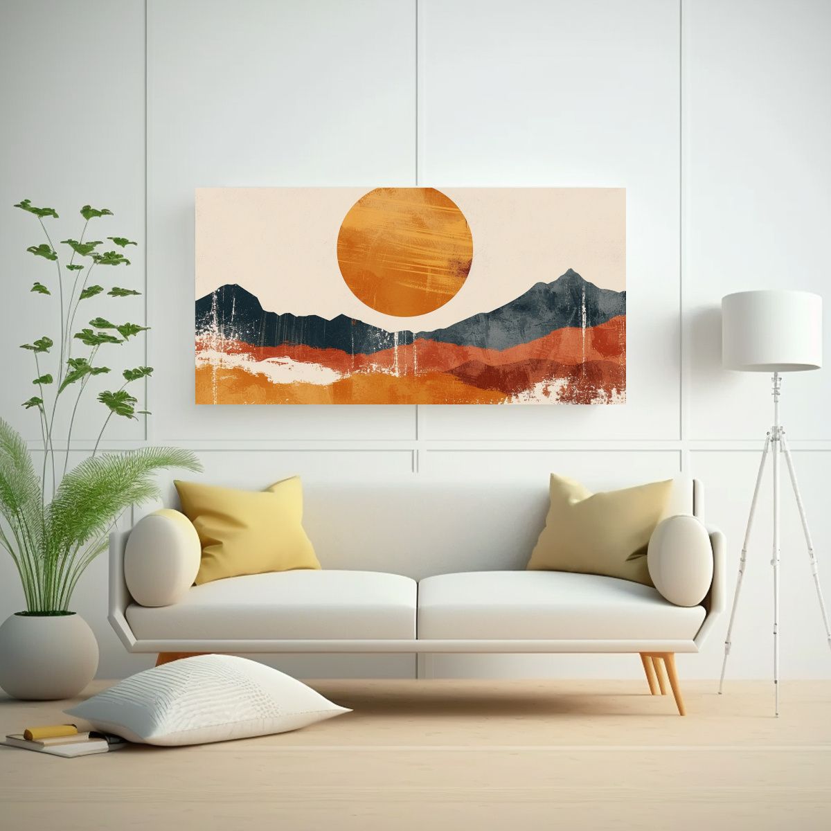 GENERICO - Cuadro Pared Abstracto Vintage Boho Con Sol Y 100x50 Cm