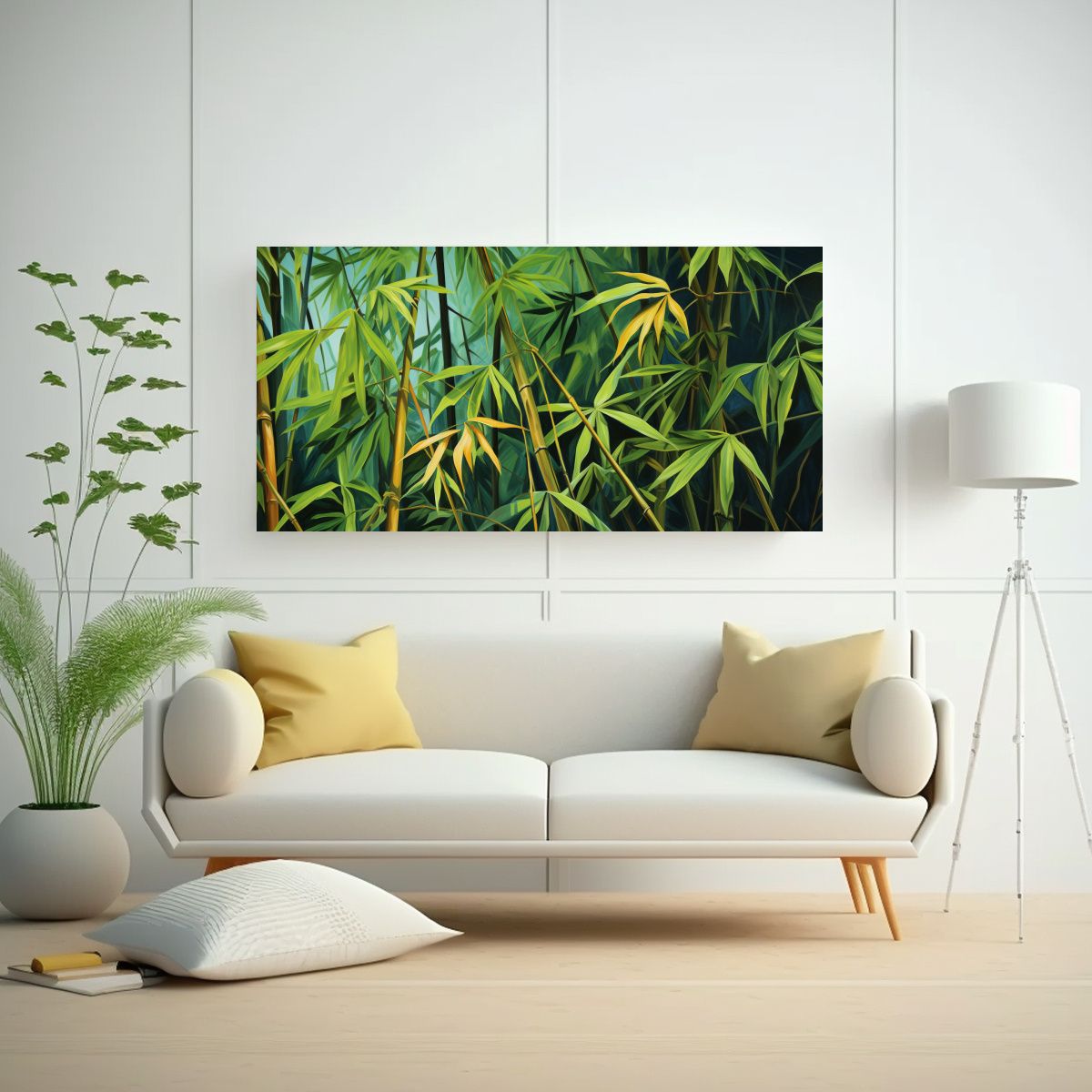 GENERICO - Pintura Abstracta Detallada De Hojas De Bambú 80x40 Cm