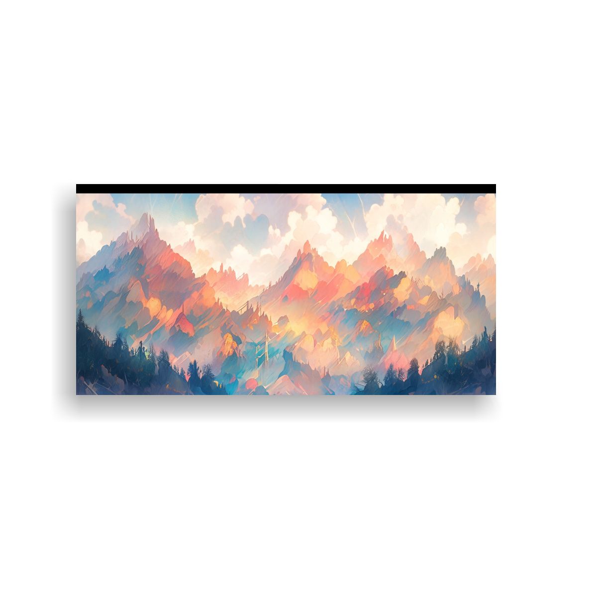 GENERICO - Cuadro Acuarela Montañas Famosas Con Arcoíris Y 80x40 Cm