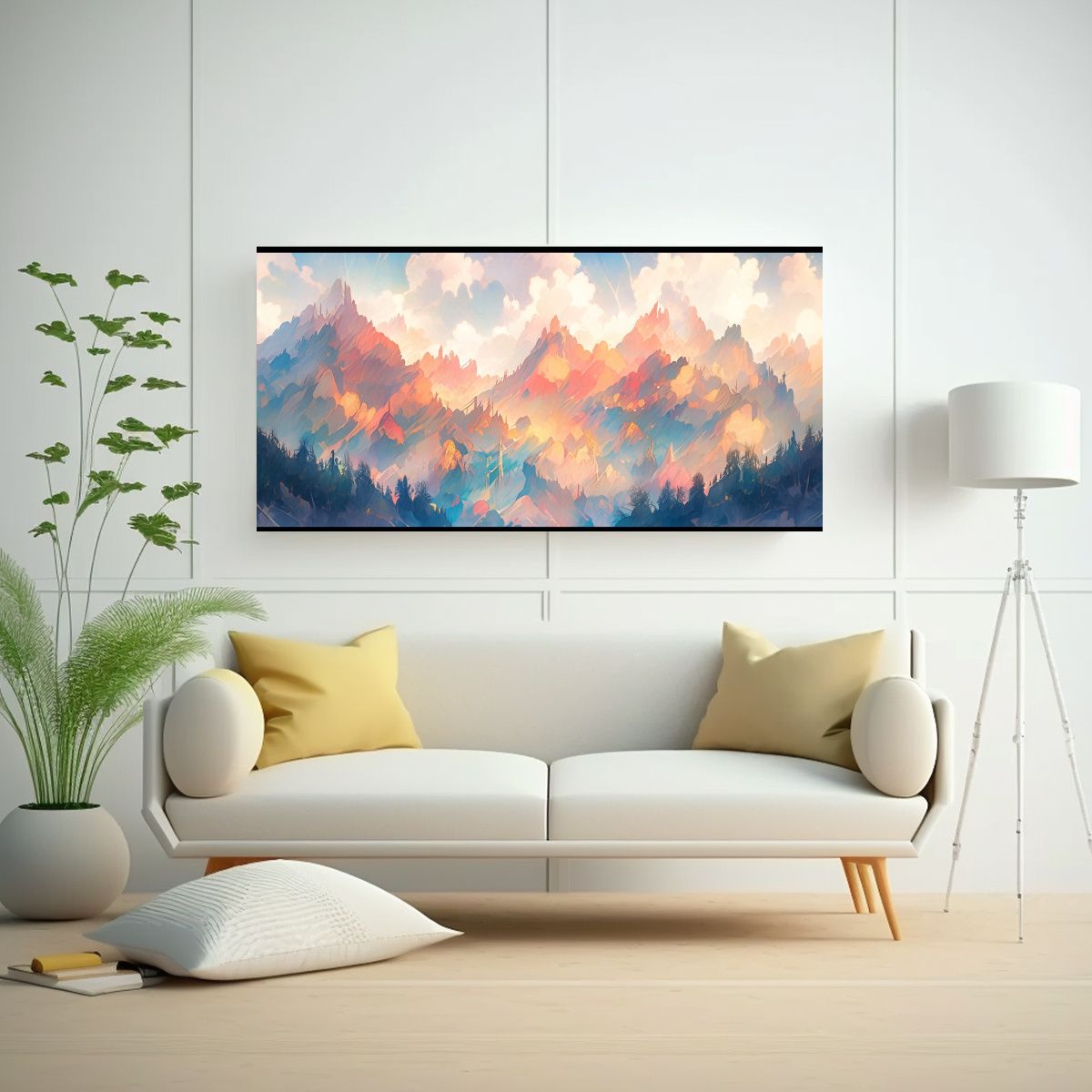 GENERICO - Cuadro Acuarela Montañas Famosas Con Arcoíris Y 80x40 Cm