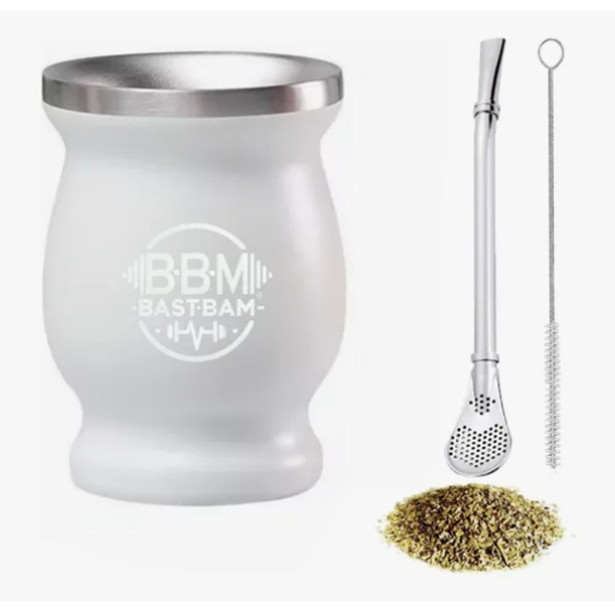 GENERICO - Taza De Con Bombilla Y Cepillos Set Acero Inoxidable 260ml