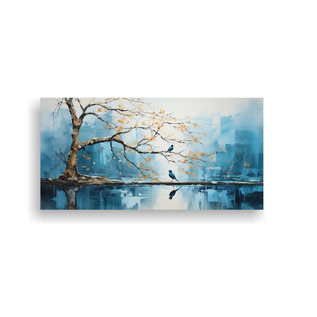 GENERICO - Cuadro Abstracto De árboles En Plata Y Blanco 100x50 Cm