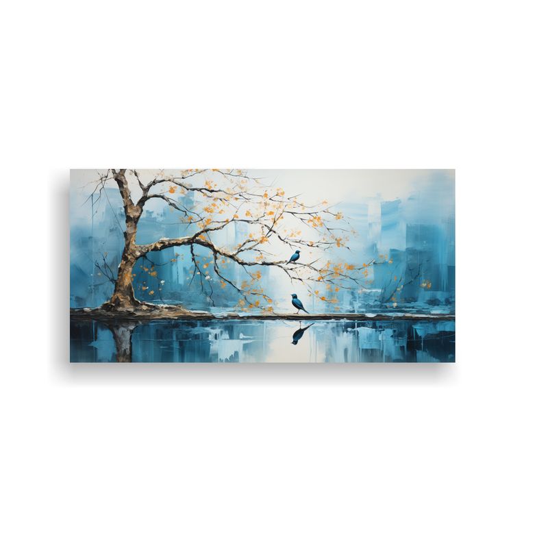 GENERICO - Cuadro Abstracto De árboles En Plata Y Blanco 100x50 Cm