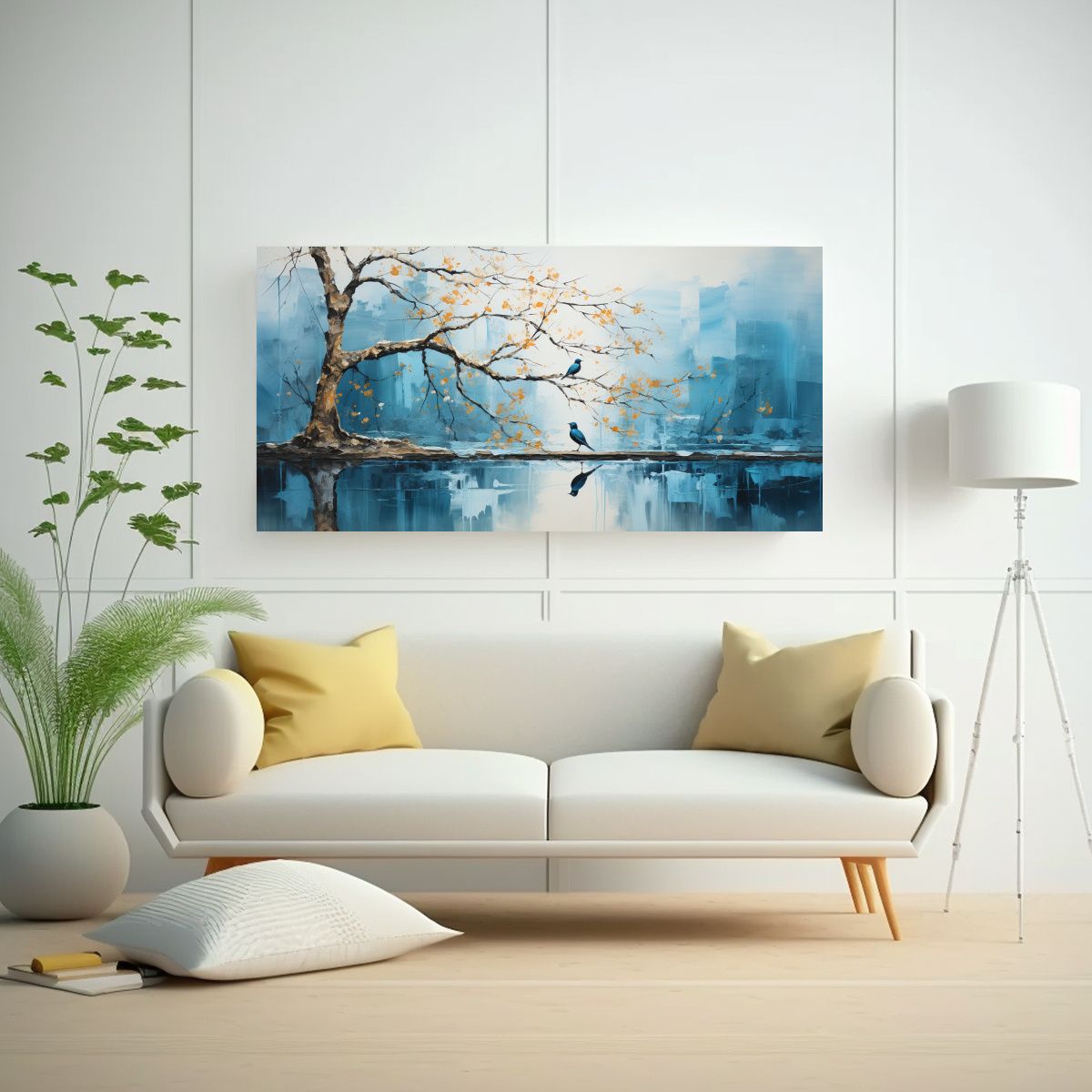 GENERICO - Cuadro Abstracto De árboles En Plata Y Blanco 100x50 Cm