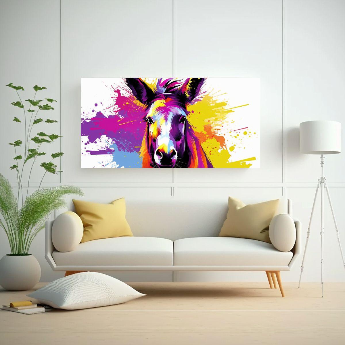 GENERICO - Pintura Neo Pop De Burro En Tonos Arcoíris Y 60x30 Cm