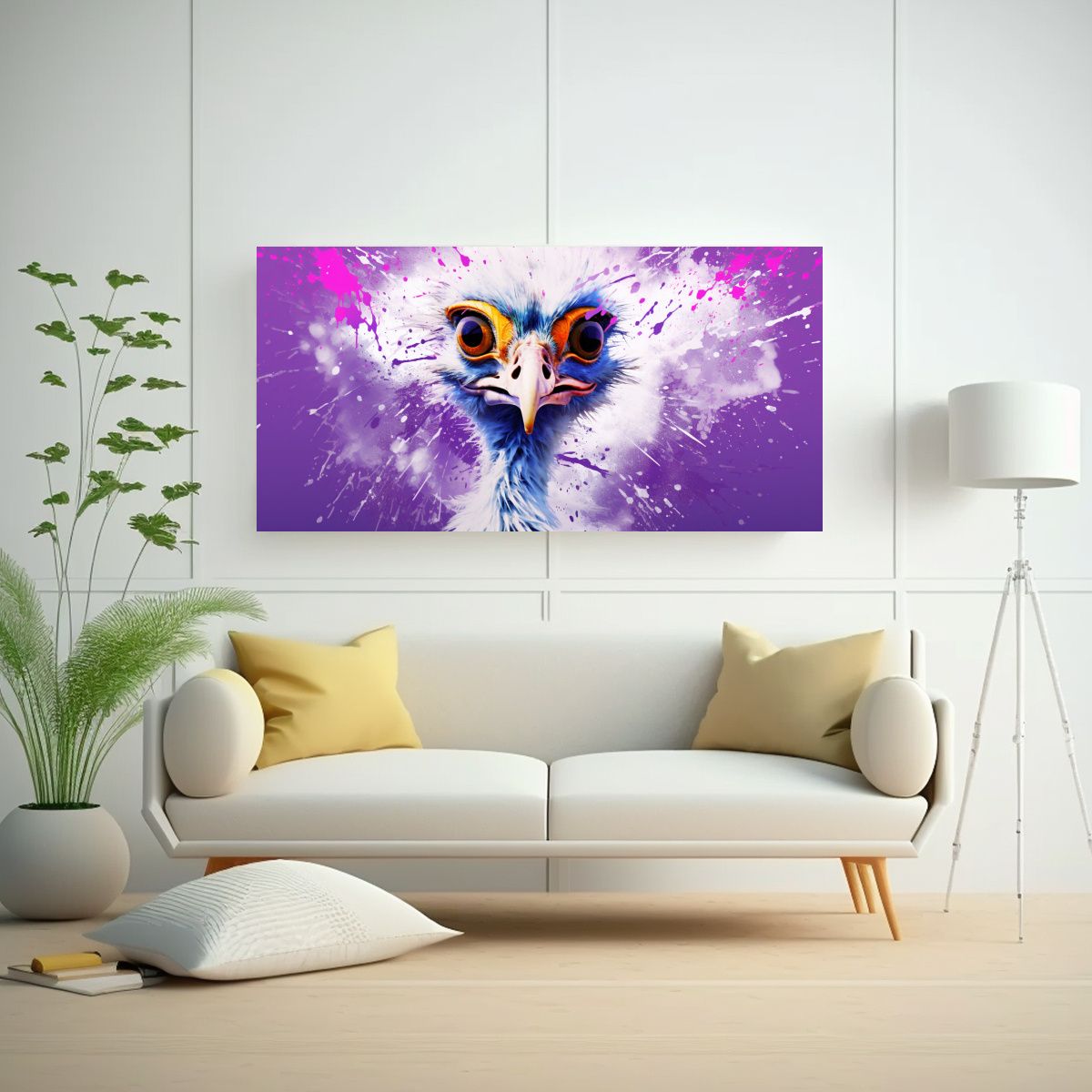 GENERICO - Cuadro Acuarela Estrellados Avestruz En Colores 60x30 Cm