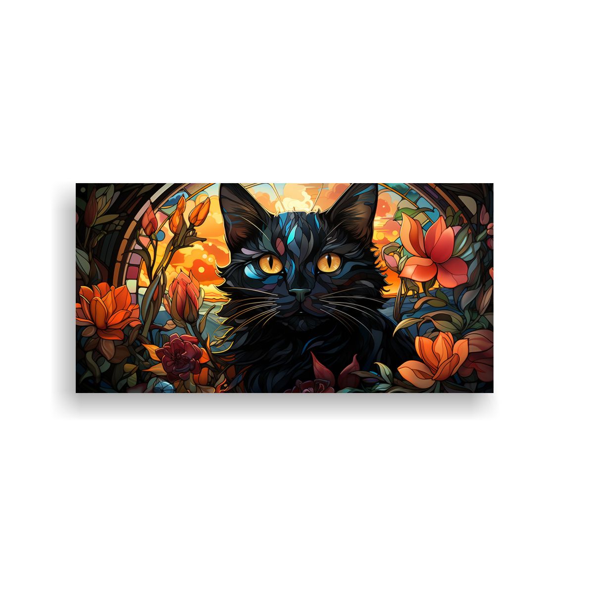 GENERICO - Cuadro Decorativo Moderno Vidriera Gato Negro 80x40 Cm