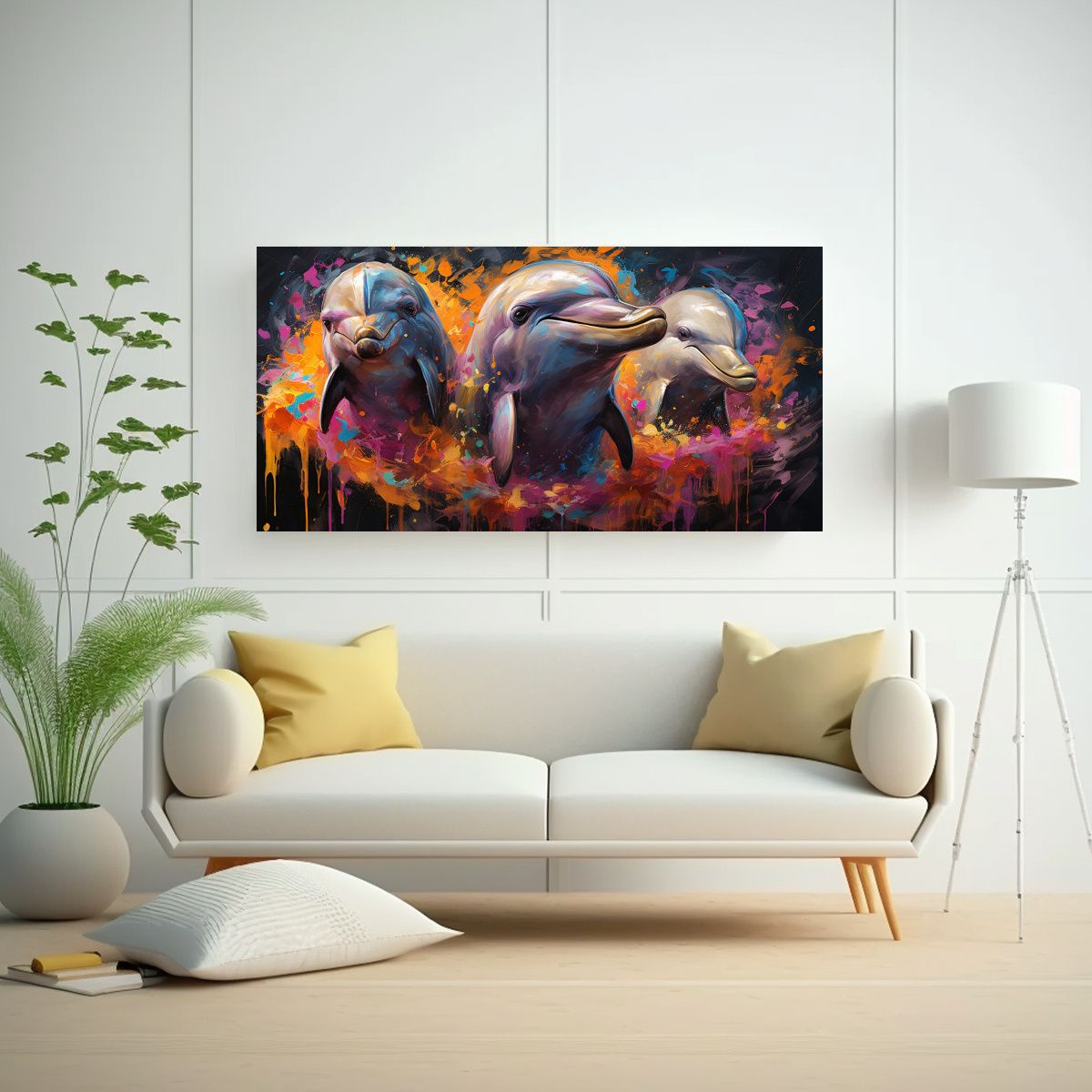 GENERICO - Cuadro Original De Arte Vintage Delfines En 100x50 Cm