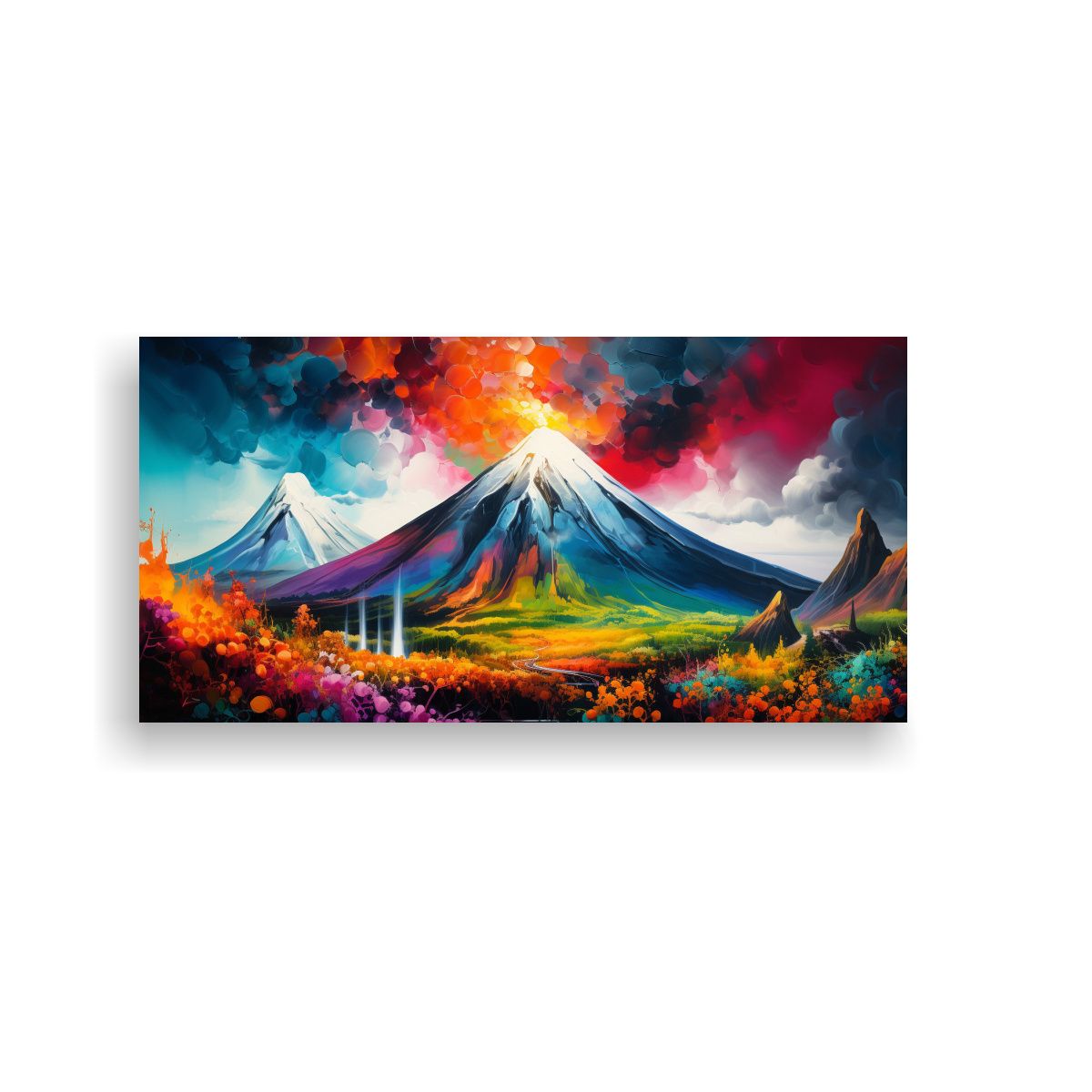 GENERICO - Pintura Abstracta De Volcán Con Arcoíris Y 80x40 Cm