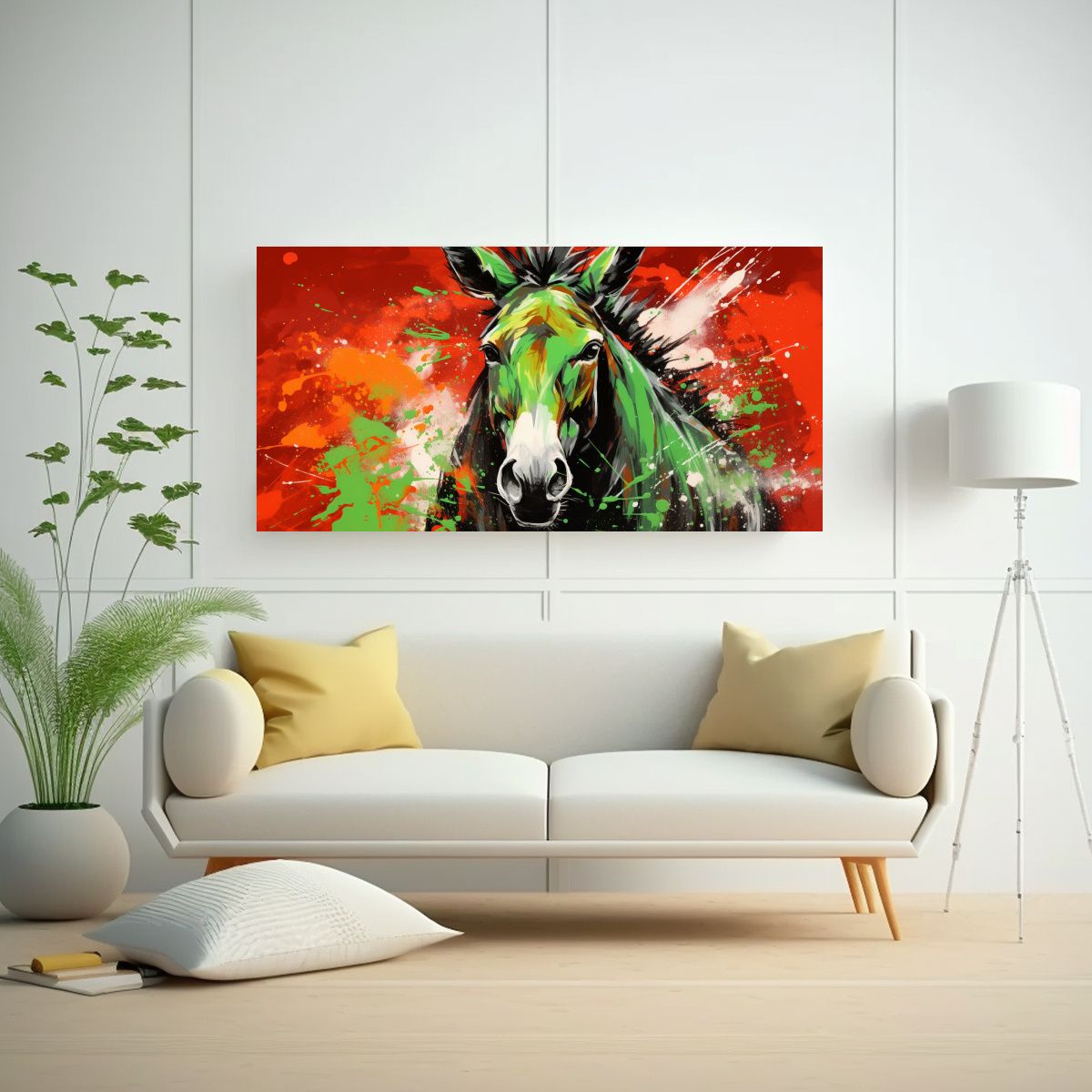GENERICO - Cuadro Tela Escena Mula Verde Y Roja Arte Pop Neo 80x40 Cm