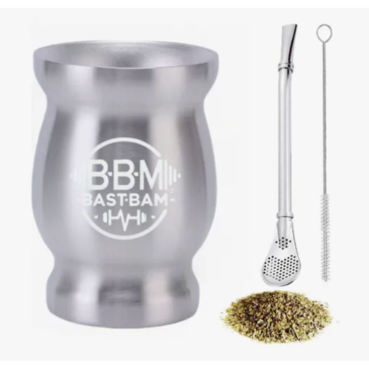 GENERICO - Taza De Con Bombilla Y Cepillos Set Acero Inoxidable 260ml