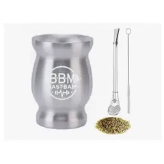 GENERICO - Taza De Con Bombilla Y Cepillos Set Acero Inoxidable 260ml