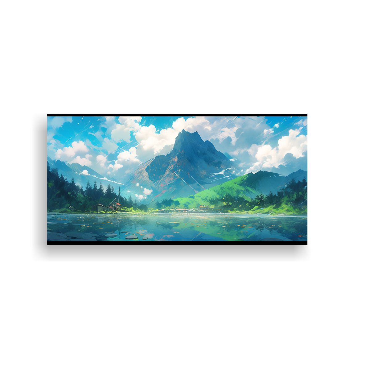 GENERICO - Cuadro Abstracto Montañas Verdes En Lienzo 60x30 Cm