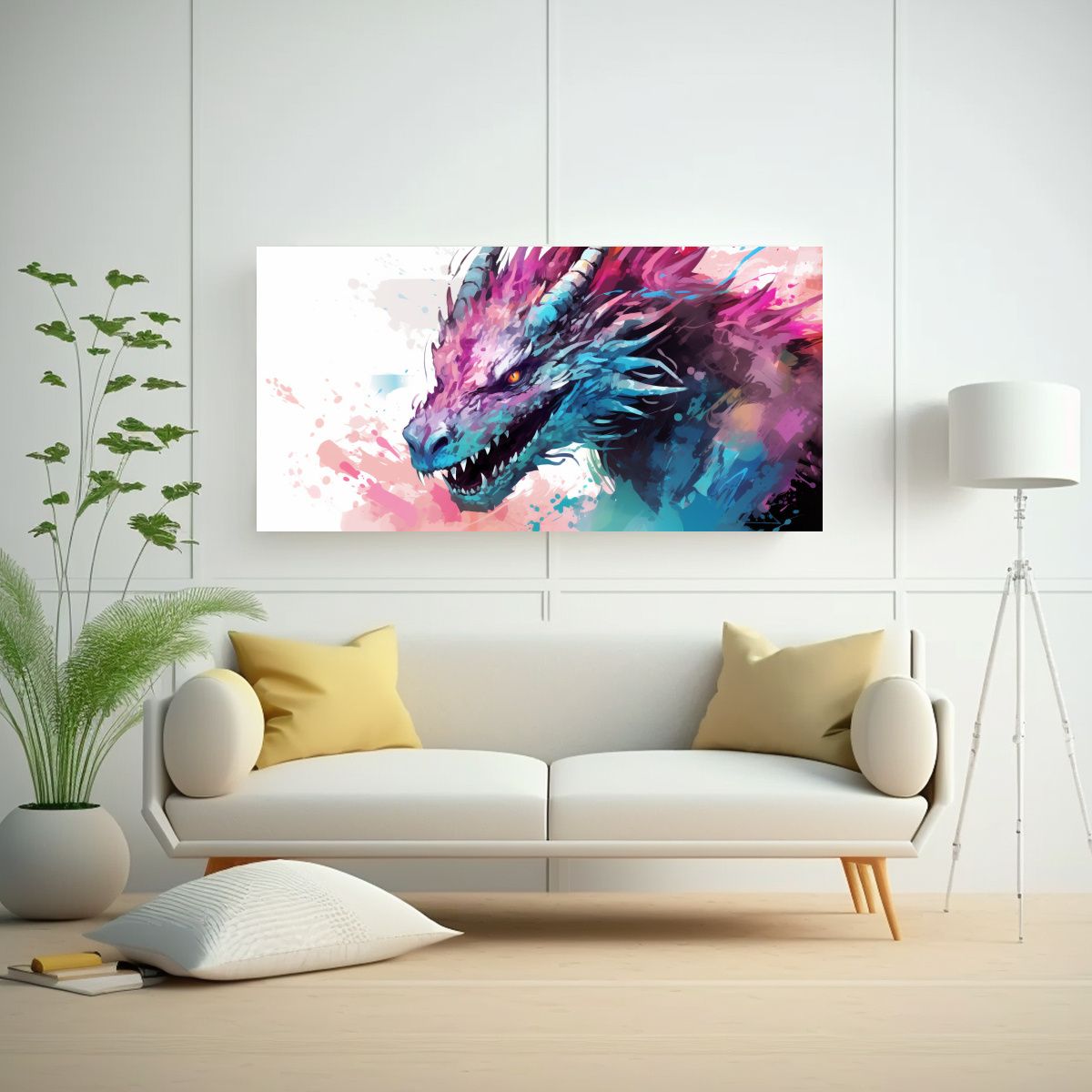 GENERICO - Pintura Bastidor Forma Dragón Colores Pastel 60x30 Cm