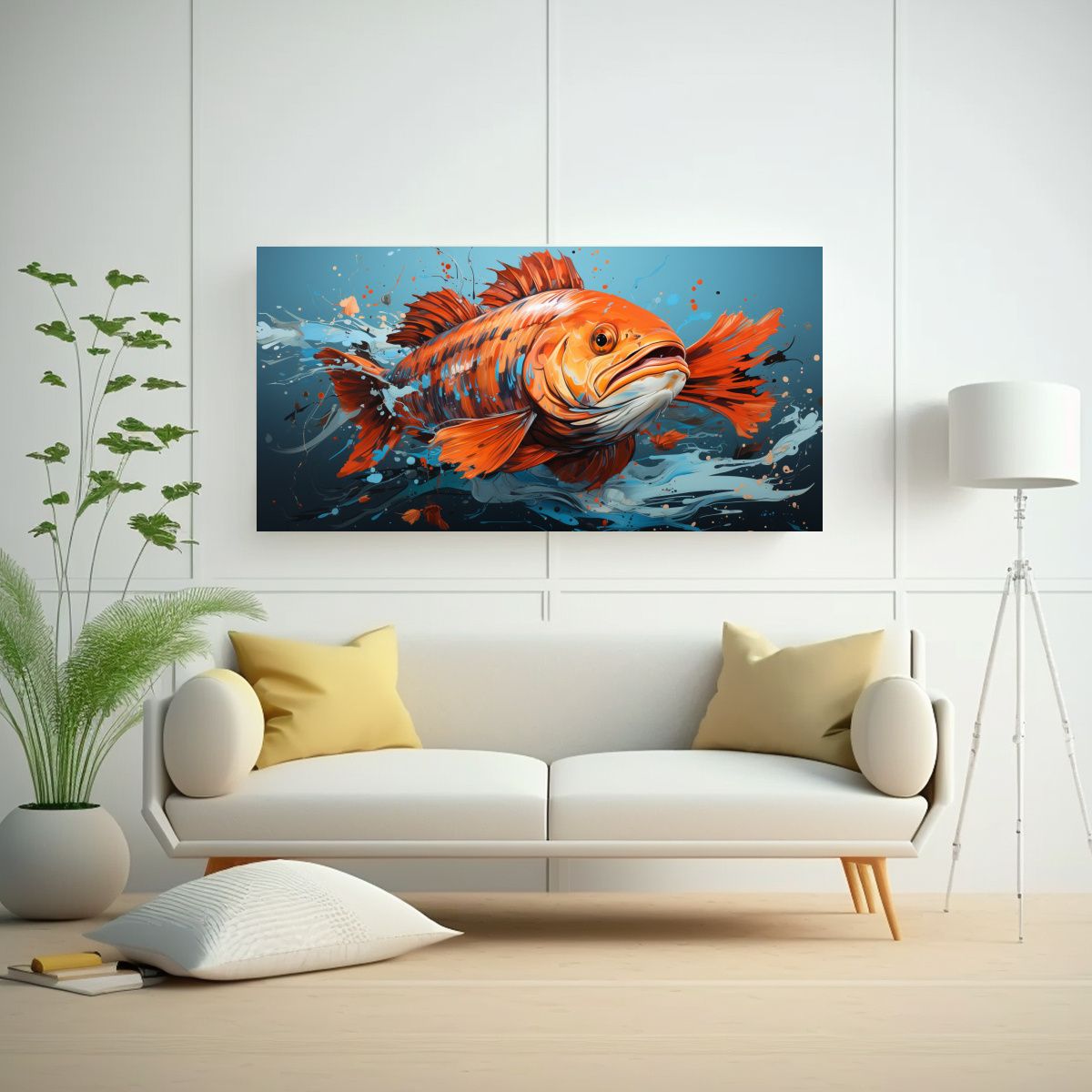 GENERICO - Pinturas Decorativas Modernas De Peces En Colores 80x40 Cm