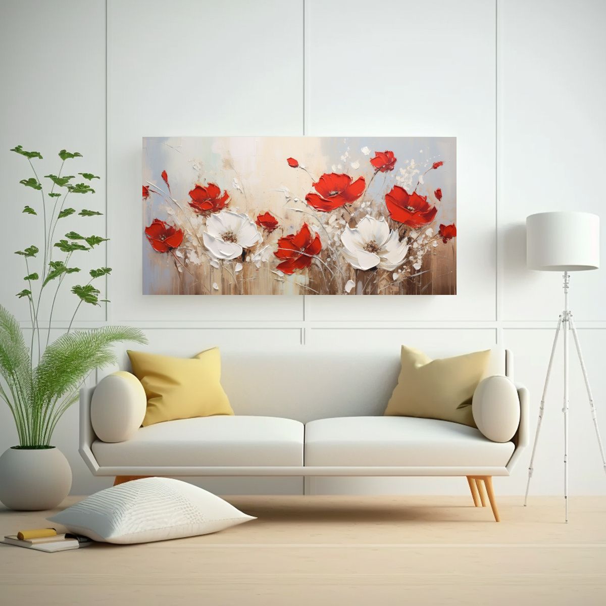 GENERICO - Pintura En Tela Canvas Motivo Flores Blancas Y 60x30 Cm