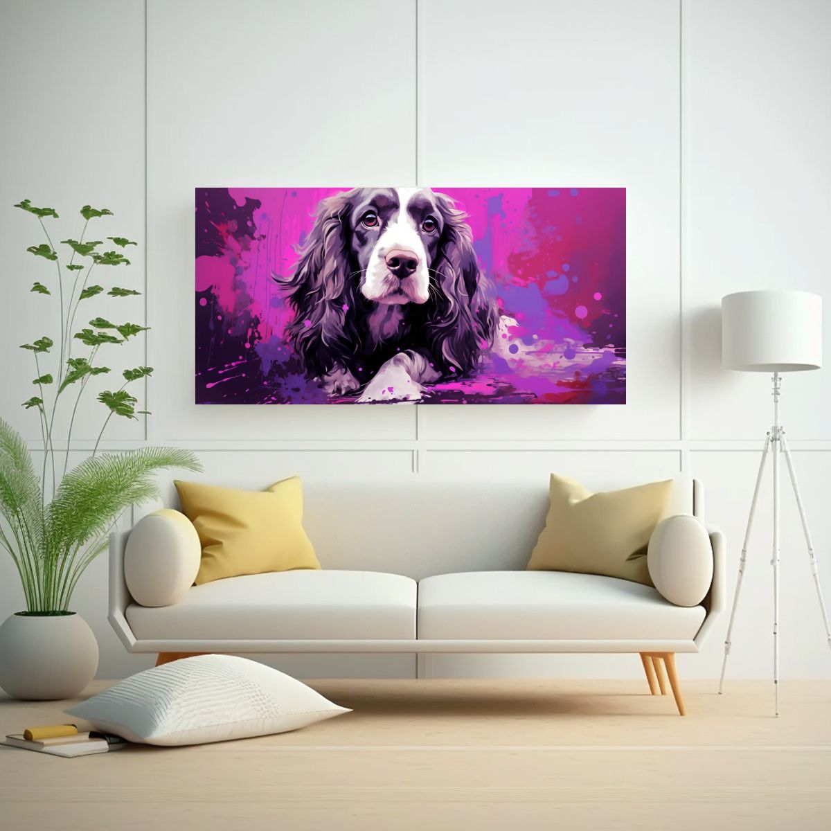 GENERICO - Pintura Decorativa De Spaniel En Tonos Morados 60x30 Cm