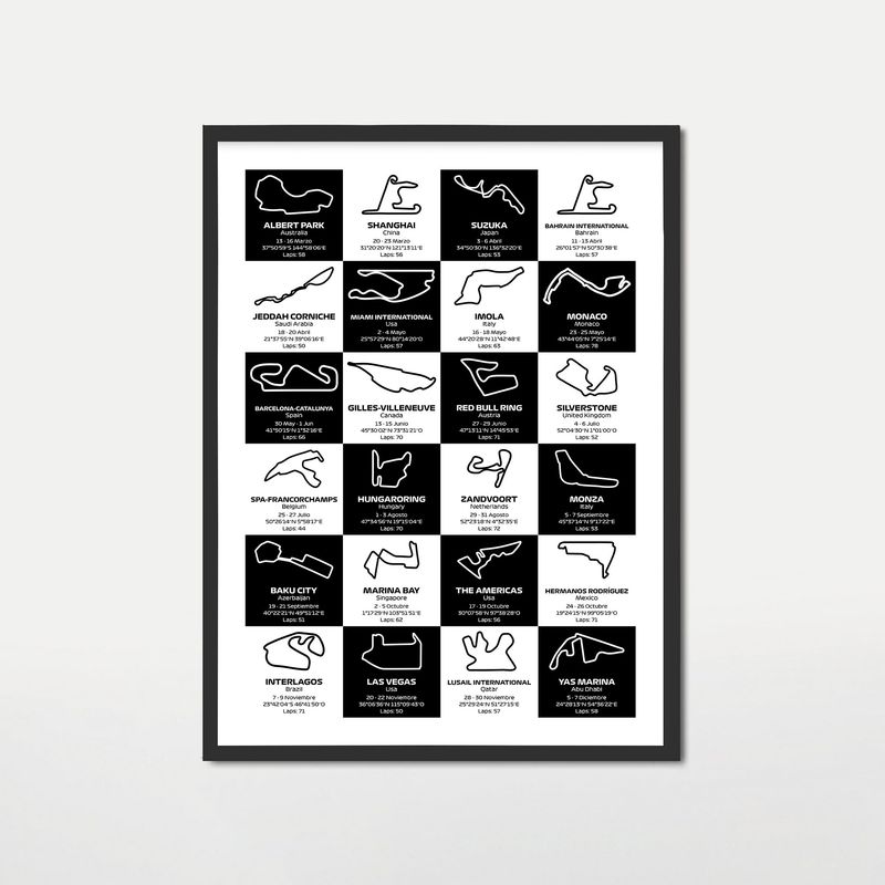 GENERICO - Cuadro Calendario F1 2025 Bandera a Cuadros