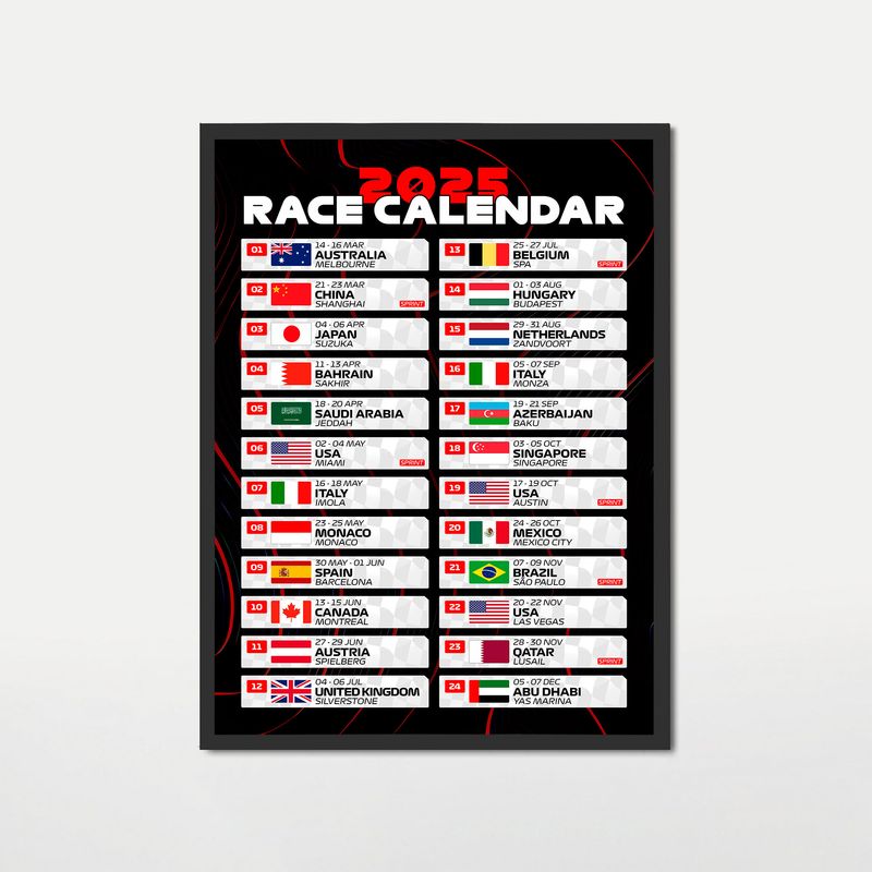 GENERICO - Cuadro decorativo Calendario F1 2025 Grand Prix