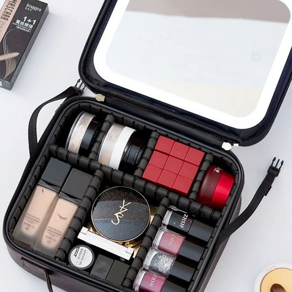MOVI - COSMETIQUERO CON ESPEJO Y LUZ LED Y ORGANIZADOR