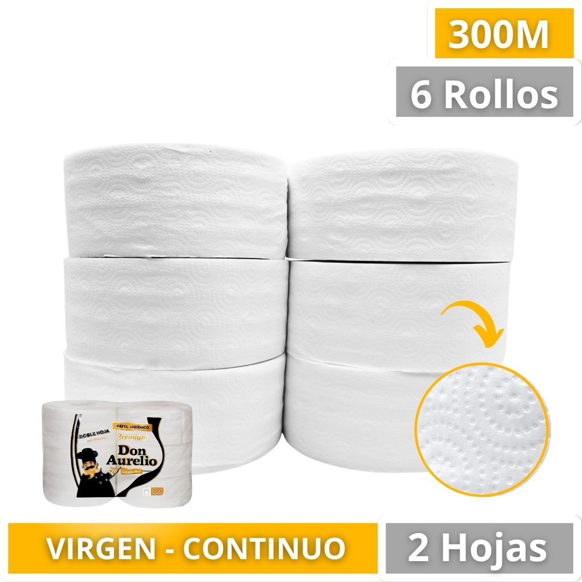GENERICO - Papel Higiénico Industrial Doble Hoja 6 Rollos 300 Mts