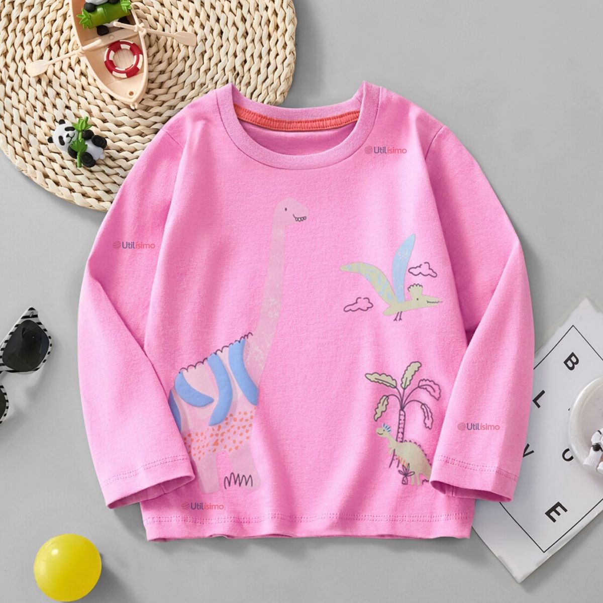 JUMP KIDS - Polera Algodón Manga Larga Niña Camiseta Dinosaurio Fucsia