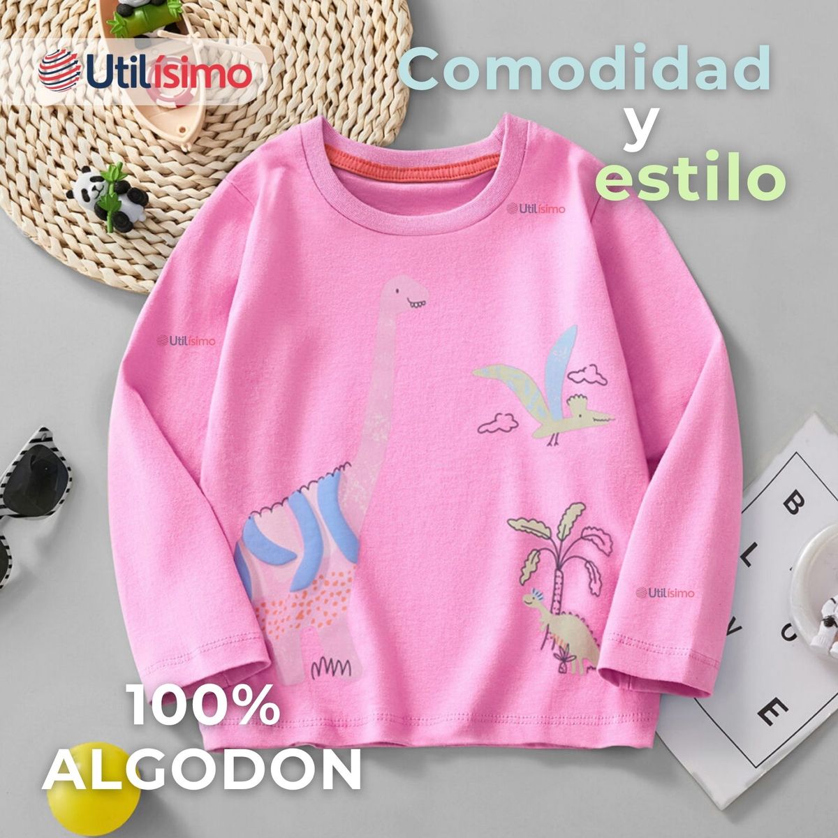 JUMP KIDS - Polera Algodón Manga Larga Niña Camiseta Dinosaurio Fucsia