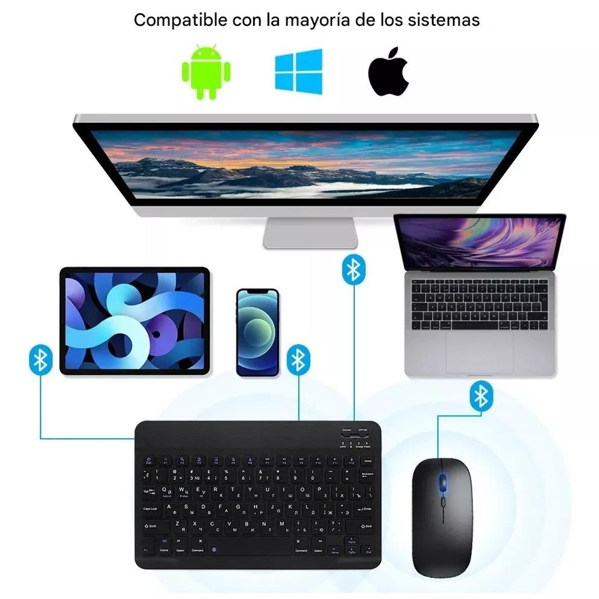 GENERICO - Kit Teclado Inalámbrico Recargable Y Mouse Bluetooth Color Negro