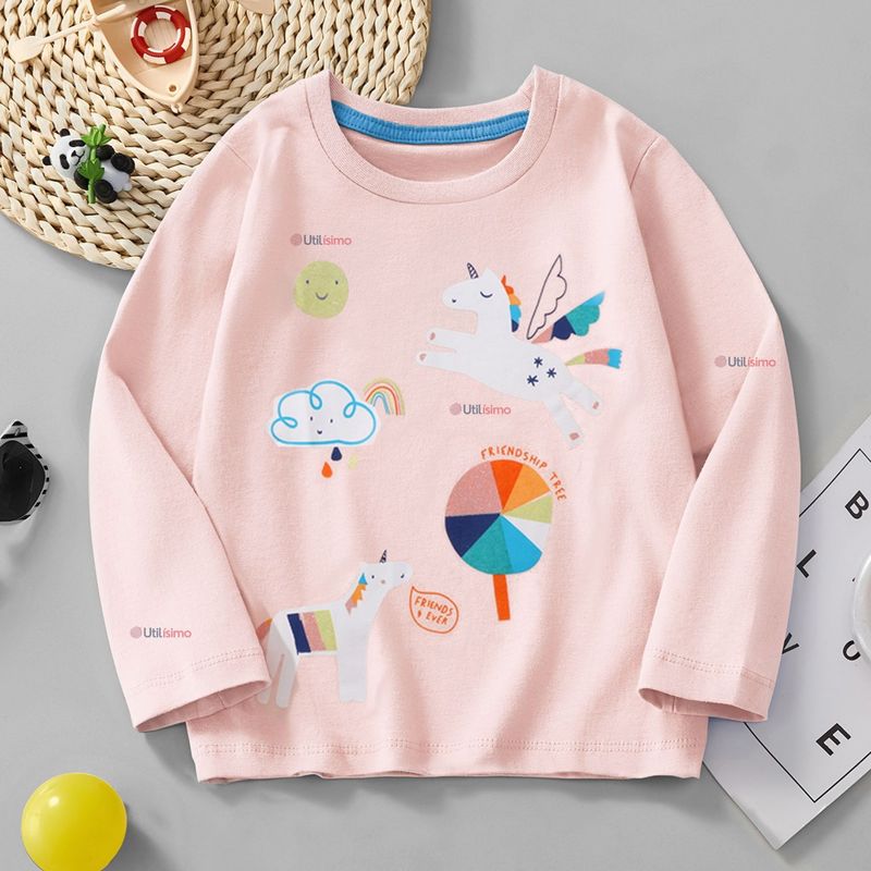JUMP KIDS - Polera Algodón Manga Larga Niña Camiseta Unicornio Rosado