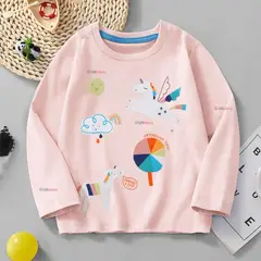 JUMP KIDS - Polera Algodón Manga Larga Niña Camiseta Unicornio Rosado