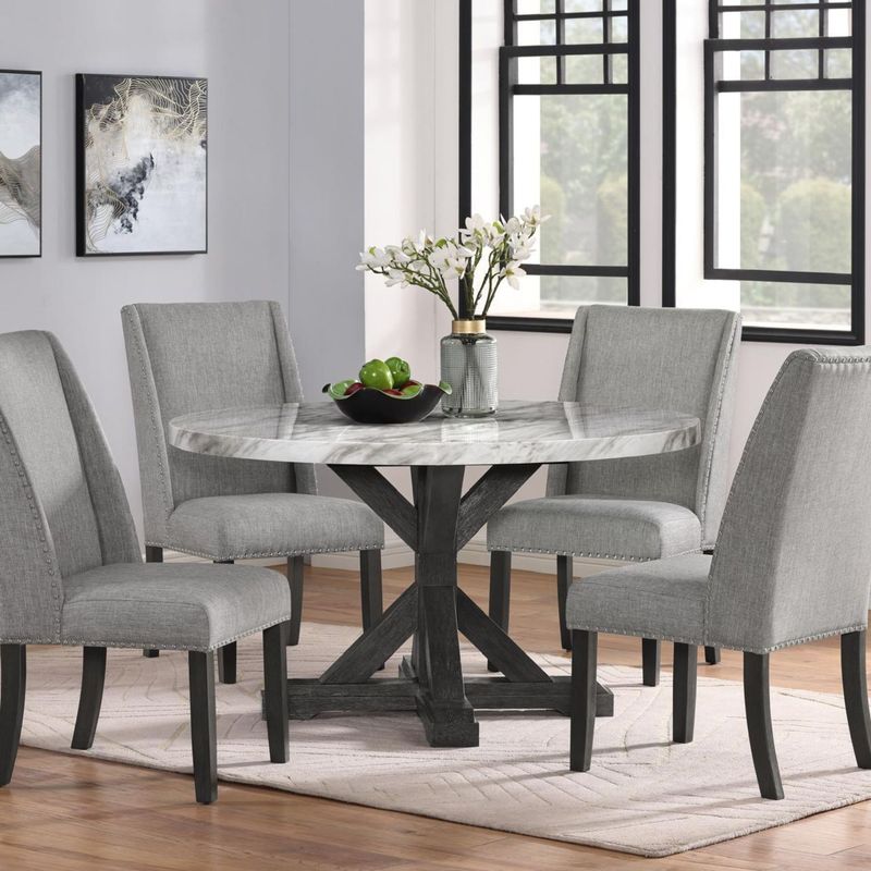 DANIELS - Juego de Comedor Circular 4 Sillas Moderno Rodeus Mármol DC4093-54