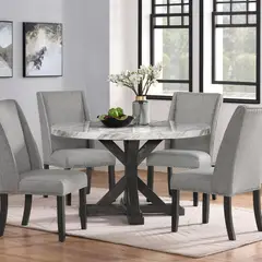 DANIELS - Juego de Comedor Circular 4 Sillas Moderno Rodeus Mármol DC4093-54