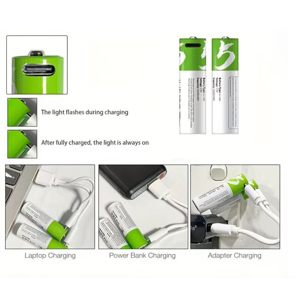 GENERICO - Pack 2 Pilas AAA Litio Recargables USB C 750mAh