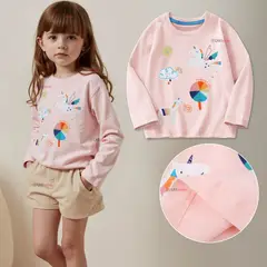 JUMP KIDS - Polera Algodón Manga Larga Niña Camiseta Unicornios Rosado