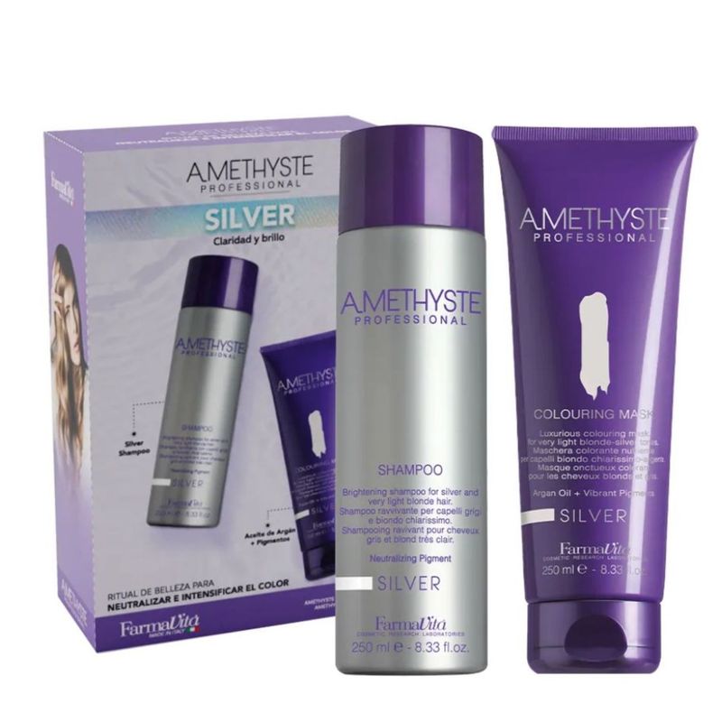 FARMAVITA - Pack Farmavita Silver Shampoo Mascara 500 Ml  Amethyste Rubios Canas