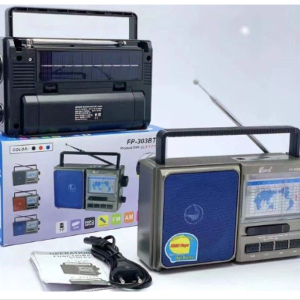 GENERICO - Radio Vintage FM AM SW USB BT TF Solar Pilas Recargable azul