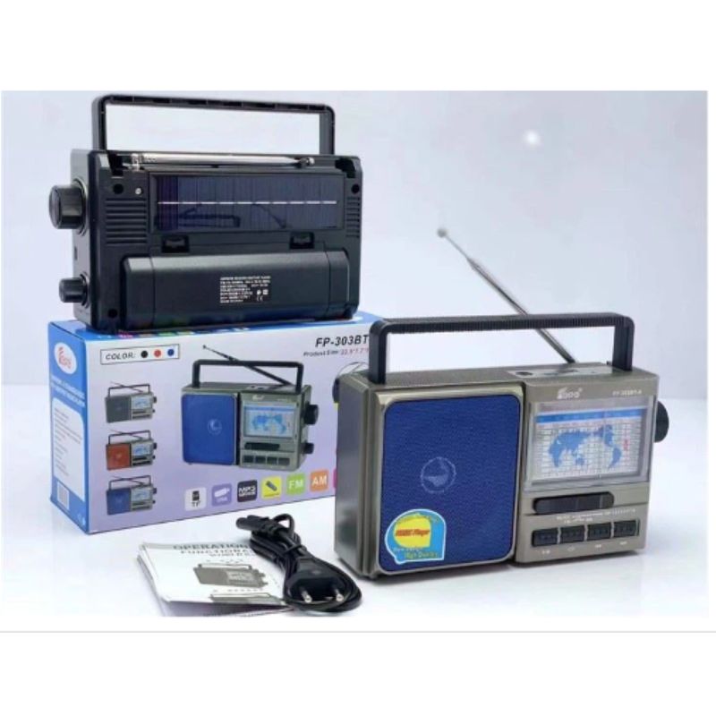 GENERICO - Radio Vintage FM AM SW USB BT TF Solar Pilas Recargable azul