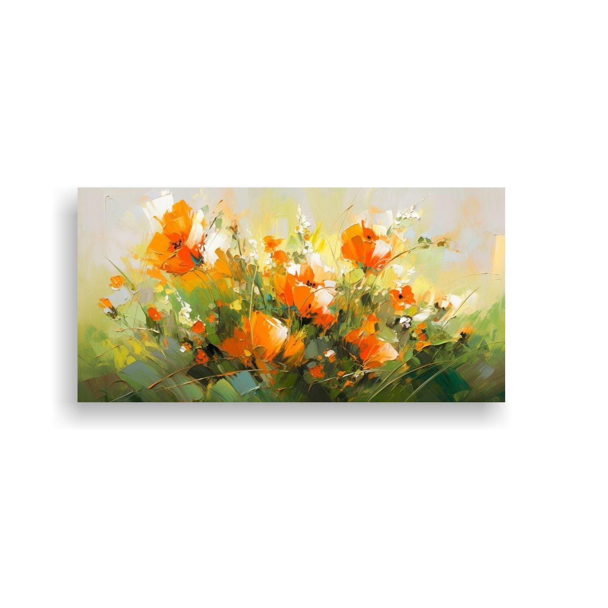 GENERICO - Pintura Horizontal De Flores En Colores Verde Y 60x30 Cm