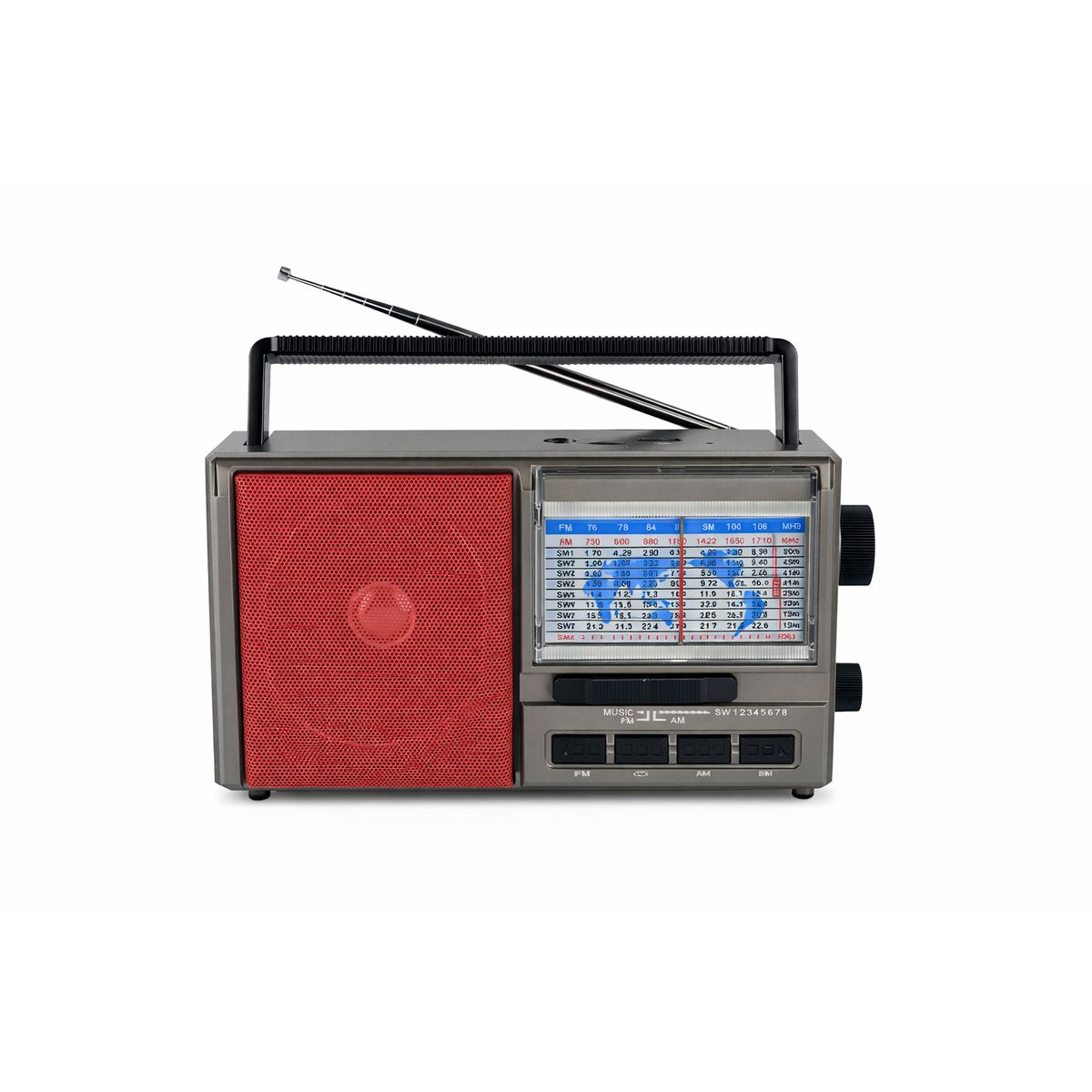 GENERICO - Radio Vintage FM AM SW USB BT TF Solar Pilas Recargable Rojo