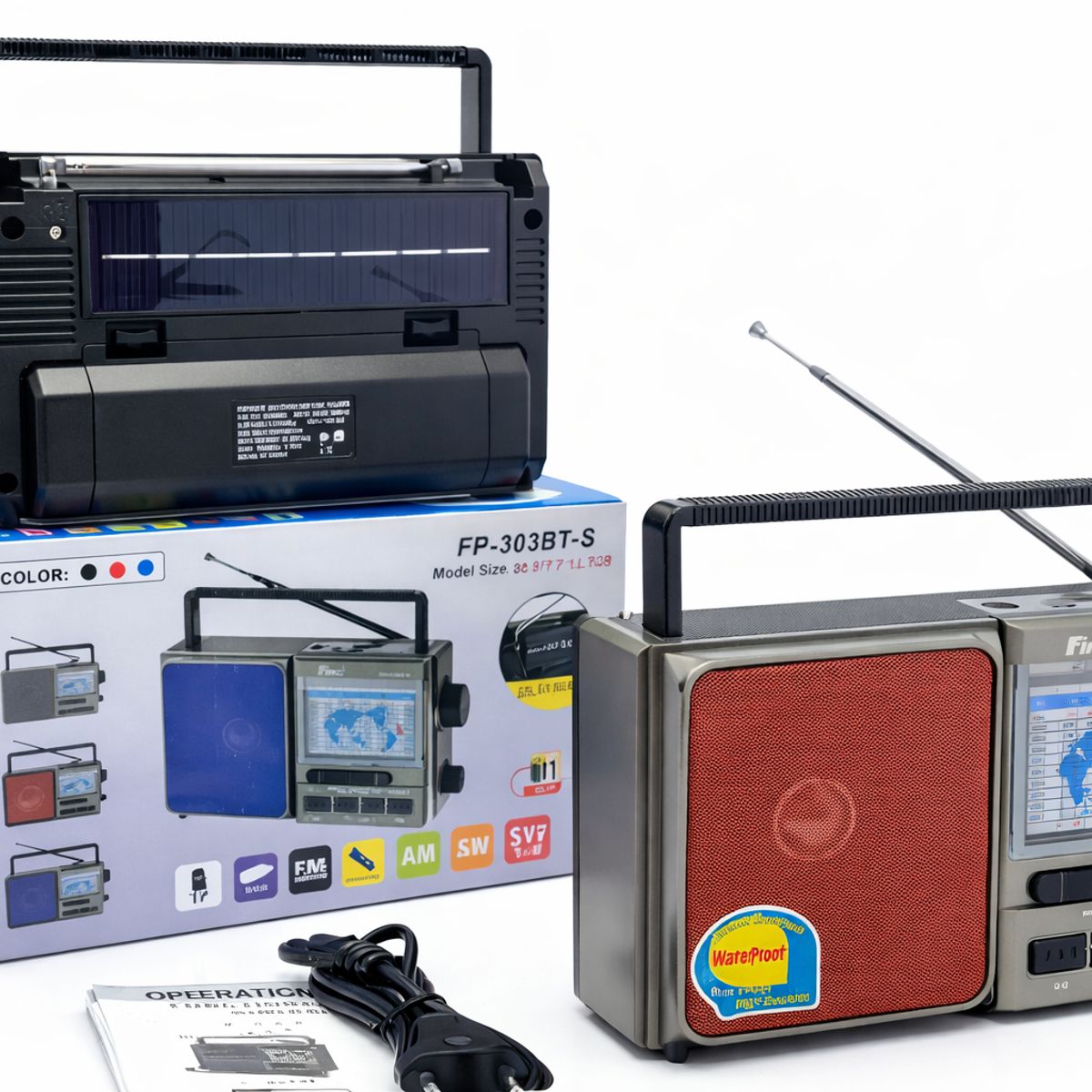 GENERICO - Radio Vintage FM AM SW USB BT TF Solar Pilas Recargable Rojo