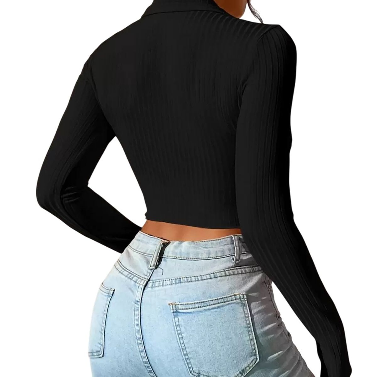 GARSIL - Crop Top Para Mujer Cuello Polo - Pique De Manga Larga