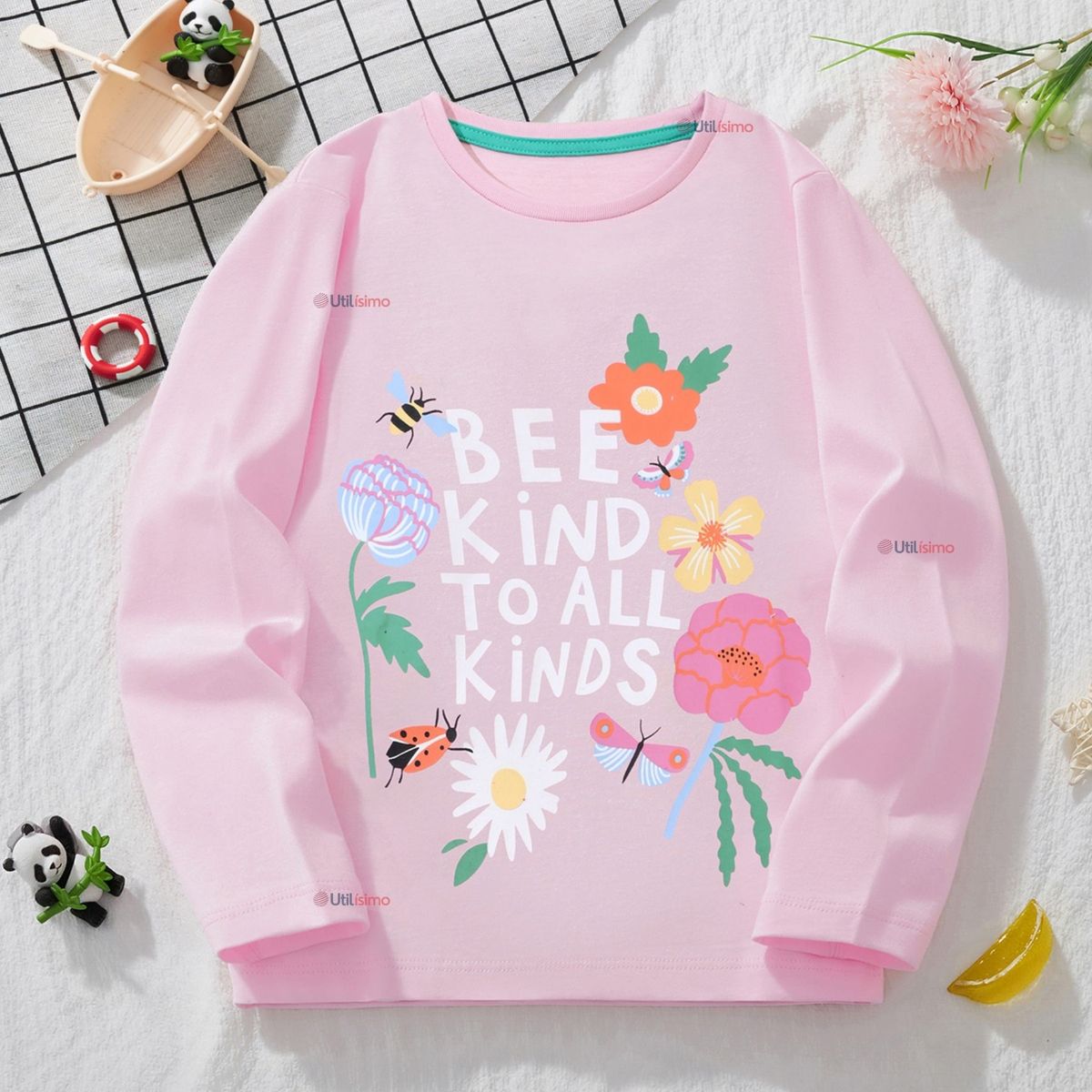 JUMP KIDS - Polera Algodón Manga Larga Niña Camiseta Flores Rosado