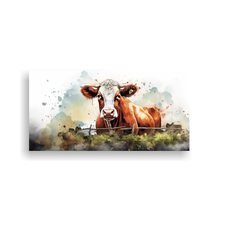 GENERICO - Pintura Alegre De Una Vaca Hereford En Acuarelas 60x30 Cm