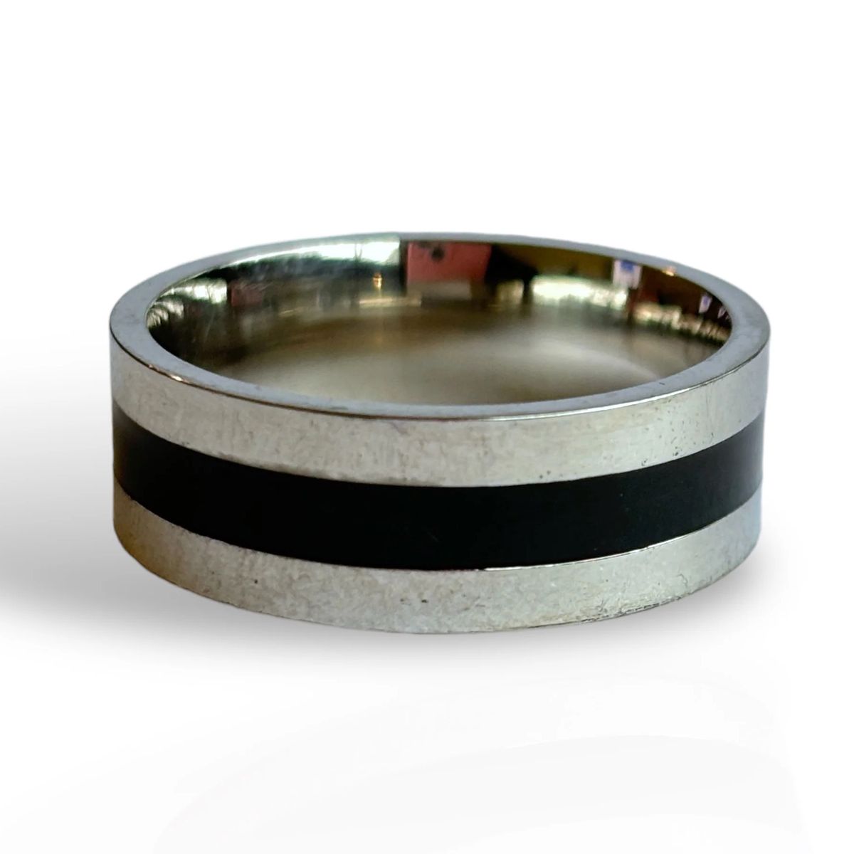 GOIA - Anillo Unisex Geométrico 1 línea Negra - Acero Inoxidable