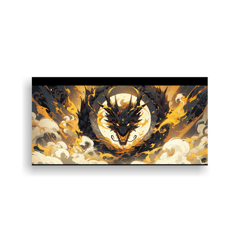 GENERICO - Pintura De Dragón En Tonos Amarillo Y Dorado Con 60x30 Cm