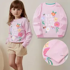 JUMP KIDS - Polera Algodón Manga Larga Niña Camiseta Flores Rosado