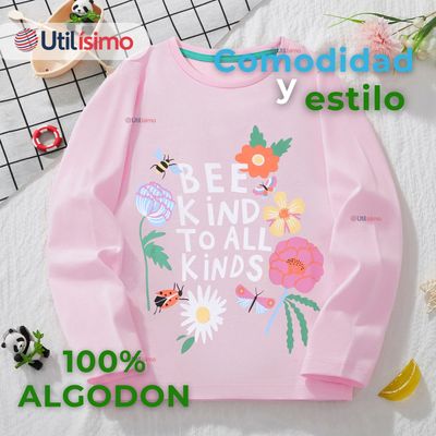 Imagen 2 del producto Polera Algodón Manga Larga Niña Camiseta Flores Rosado