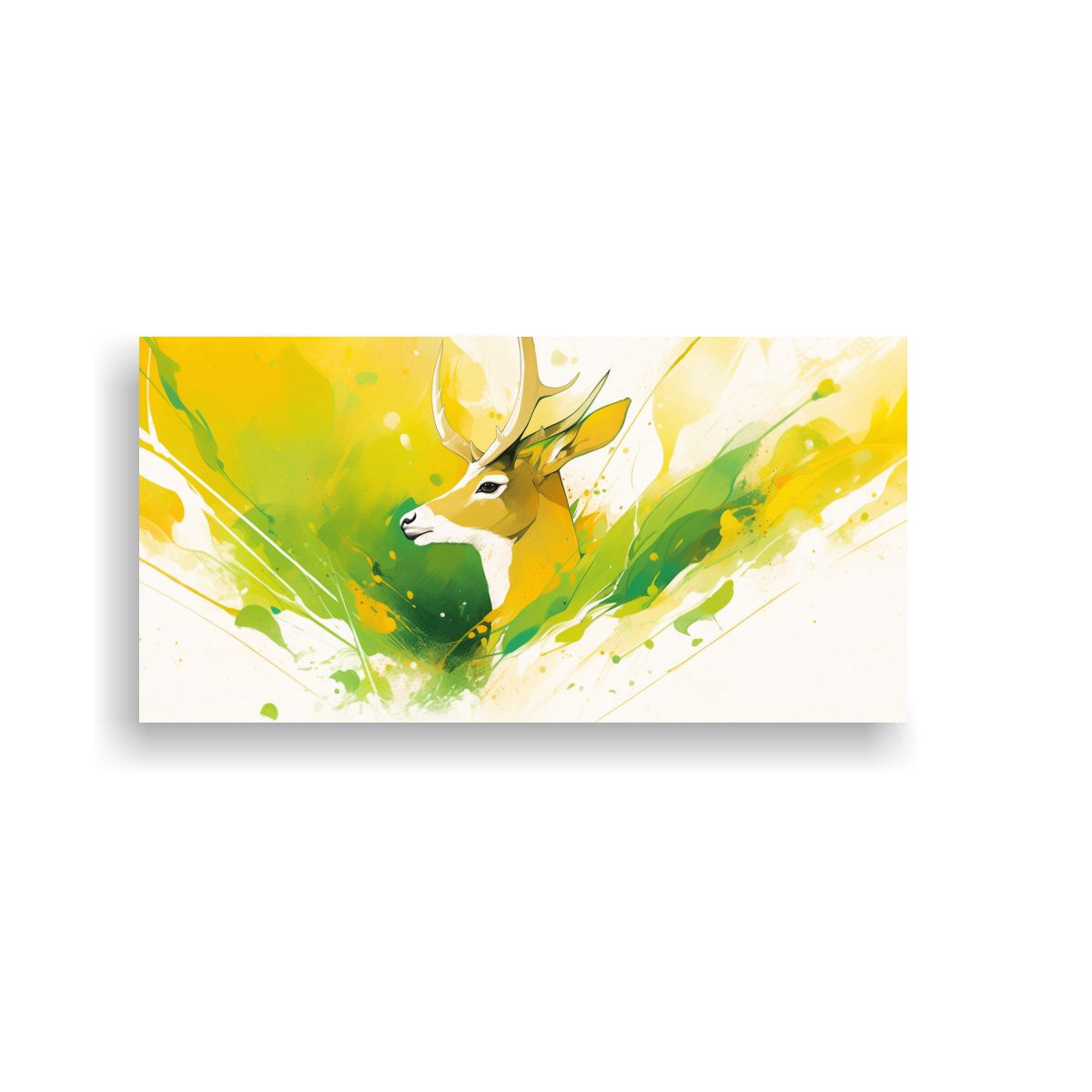 GENERICO - Acuarela Vivaz Antílope En Amarillo Y Verde 80x40 Cm