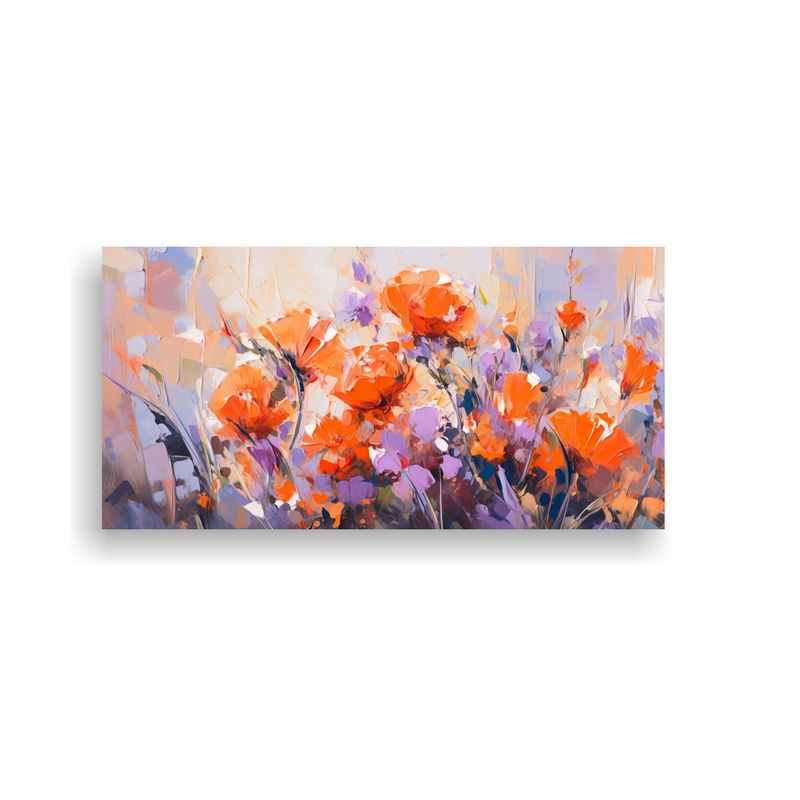 GENERICO - Cuadro Abstracto Púrpura Y Naranja Con Flores En 60x30 Cm