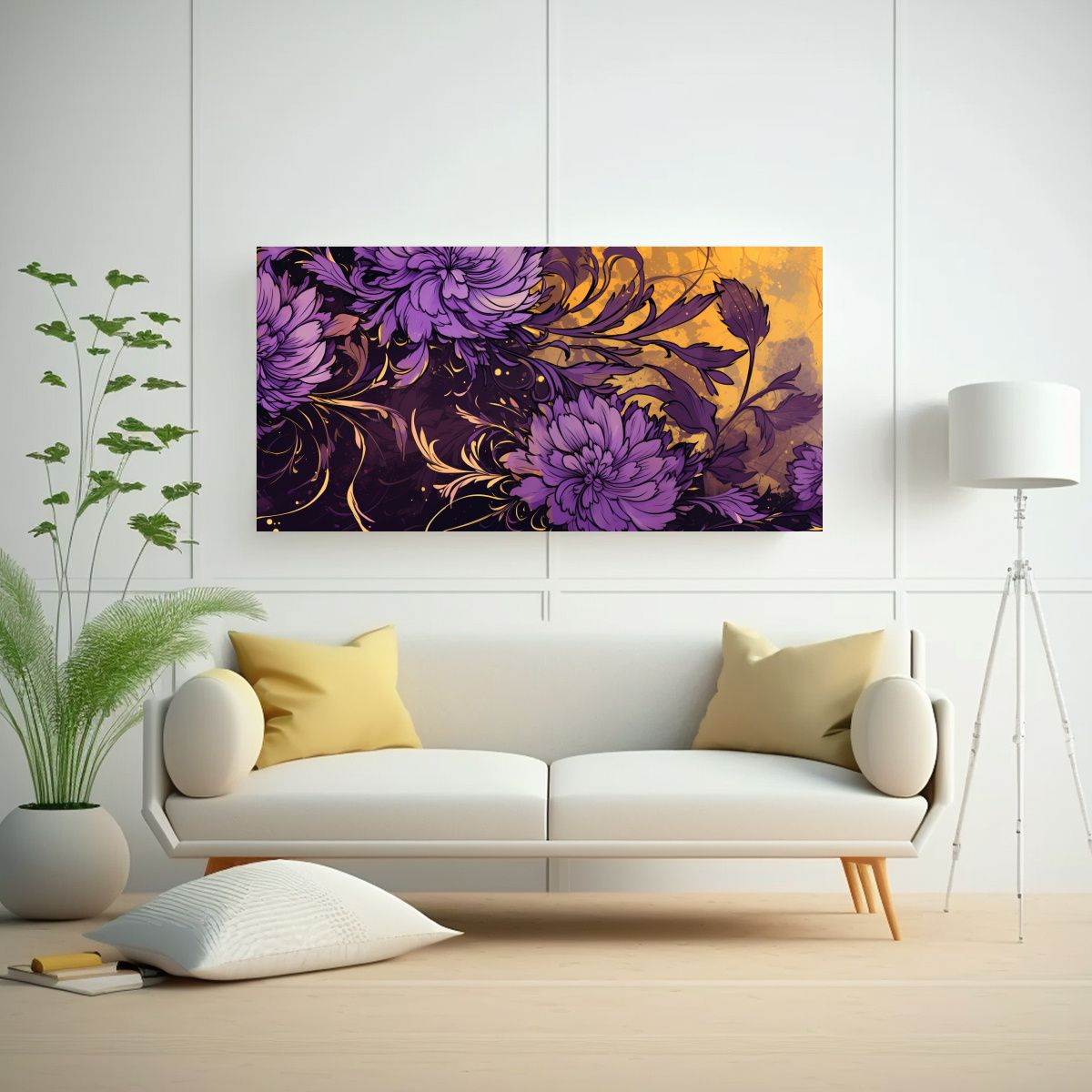 GENERICO - Cuadro Marigold Herbs En Tonos Púrpura Y Dorado 60x30 Cm